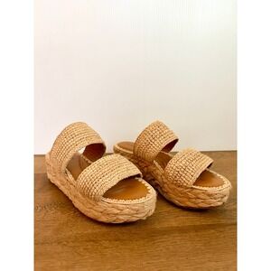Clergerie Raffia Platform Sandals EU 38 7.5 Boho Coastal Resort Designer Slides
